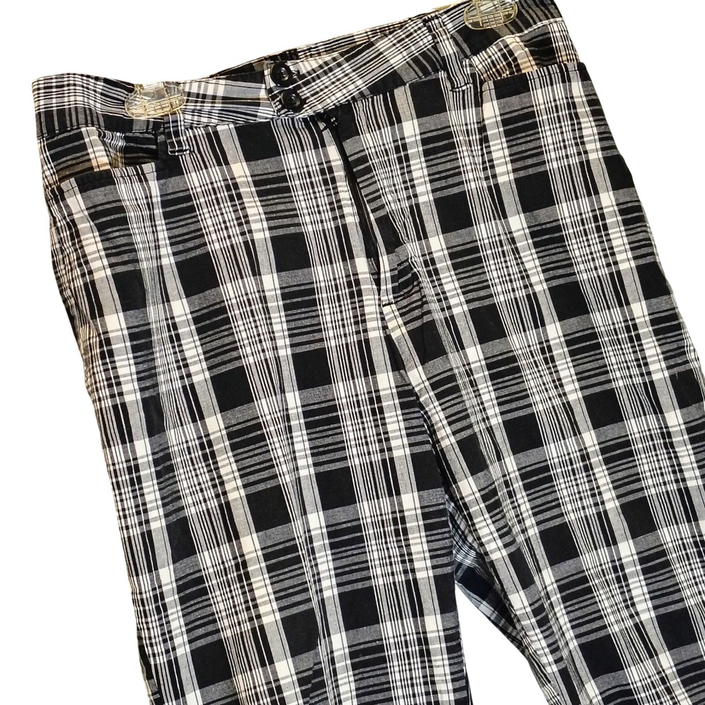 Zoey & Beth Womens Plaid Capri Pants‎ Black White Checkered Button Cuff Large